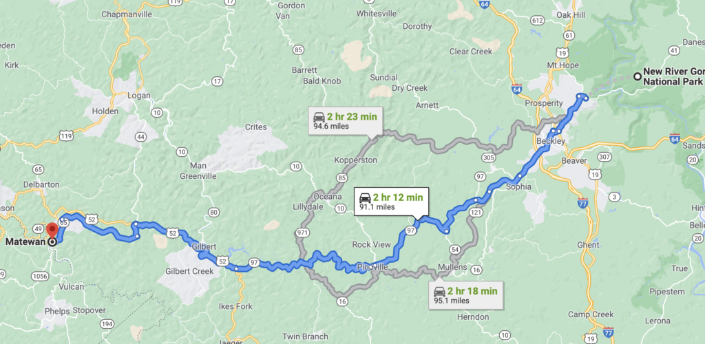 map of New River Gorge to Matwan